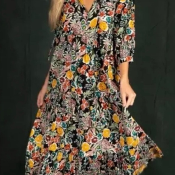 Floral Maxi Dress with Yellow and Red Accents - Picture 1 of 5
